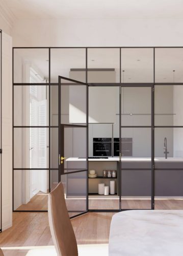 Puerta abatible hierro y cristal